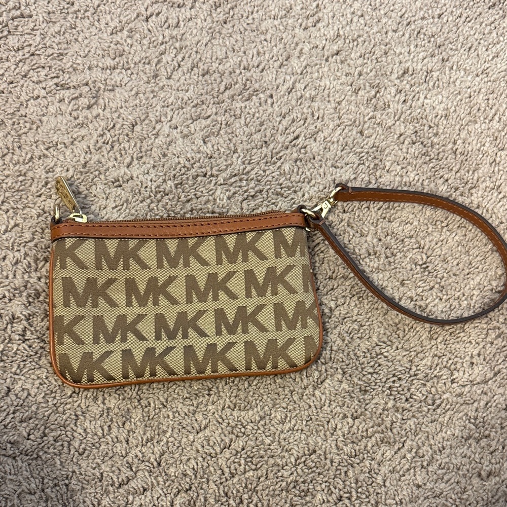Michael Kors Tan and Brown Logo Wristlet